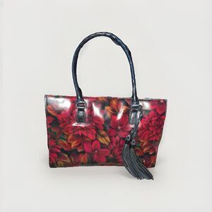 Patricia Nash Leather Primrose Satchel Handbag - Floral Rustic Mums